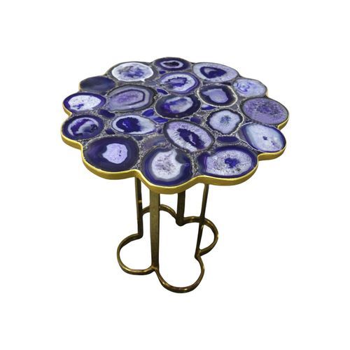 Iris Purple Agate Accent Table with Gold Metal Base