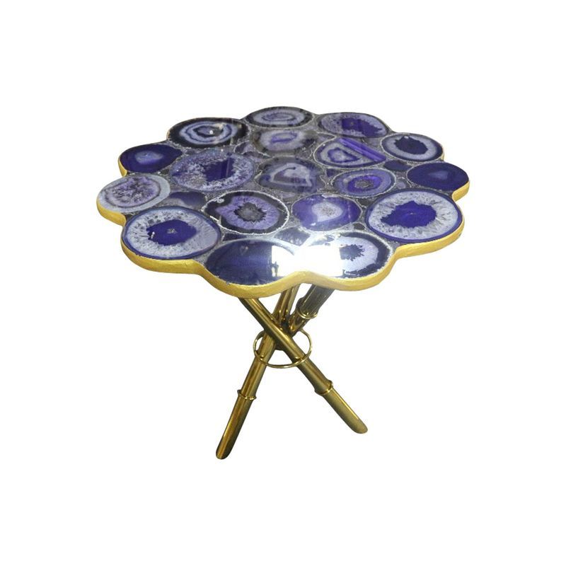 Strike Purple Agate End Table with Gold Metal Frame