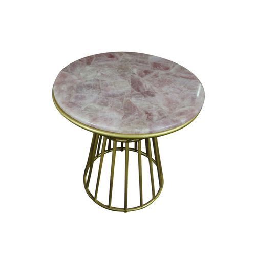 Blush Roze Quartsz Coffee Table with Gold Metal Frame