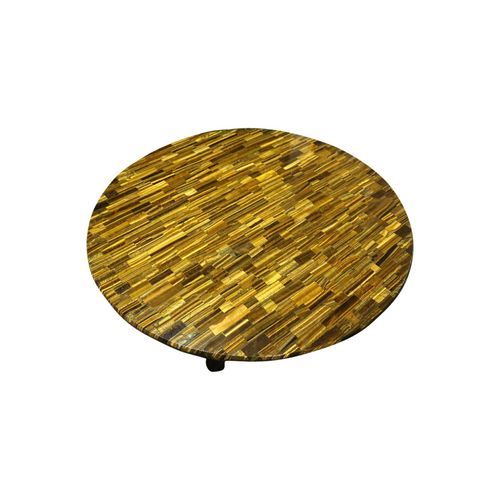 Honeycomb Gold Tiger Eye Stone Coffee Table with Gold Metal Base