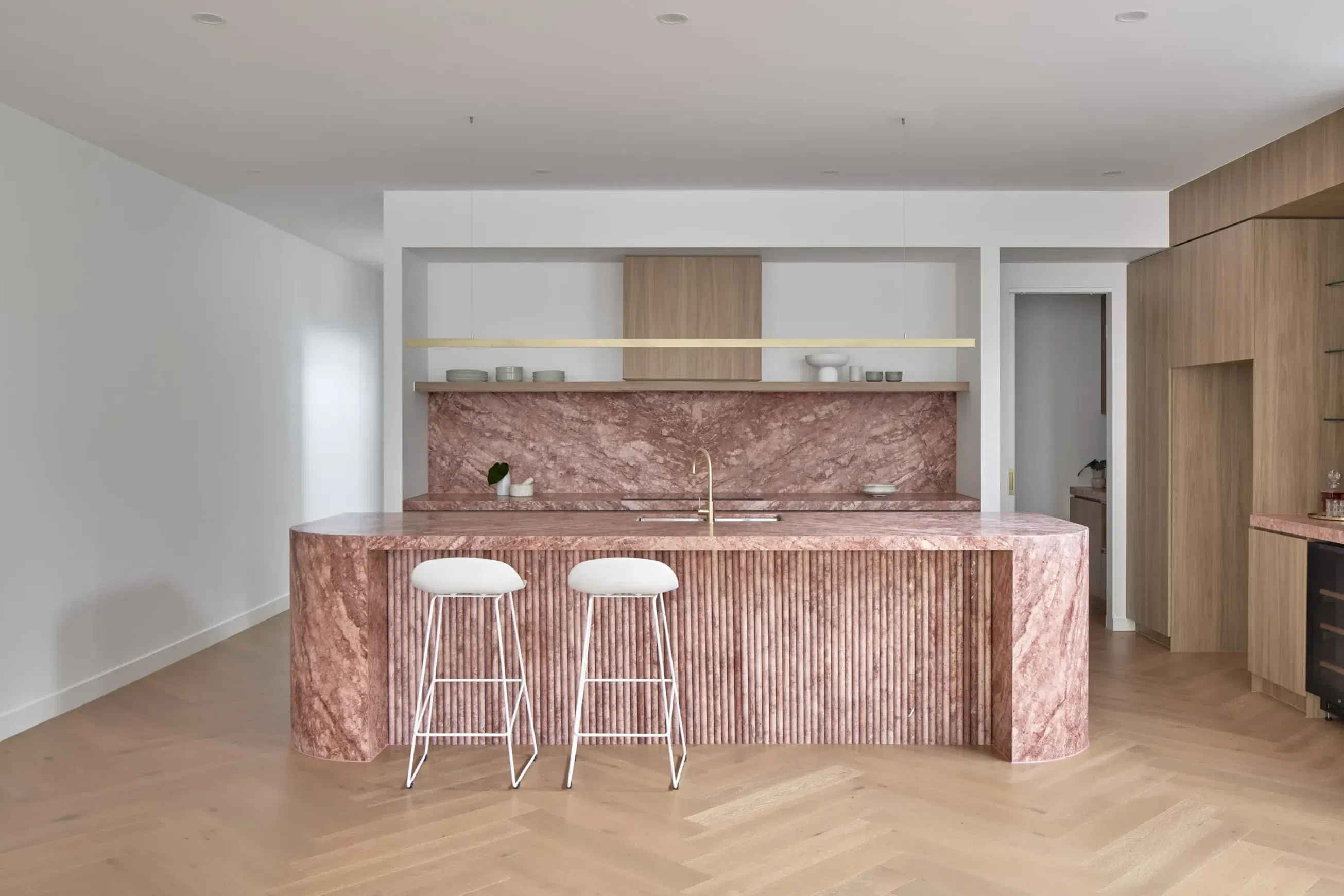 Flamingo Pink Cross Cut Travertine Benchtop
