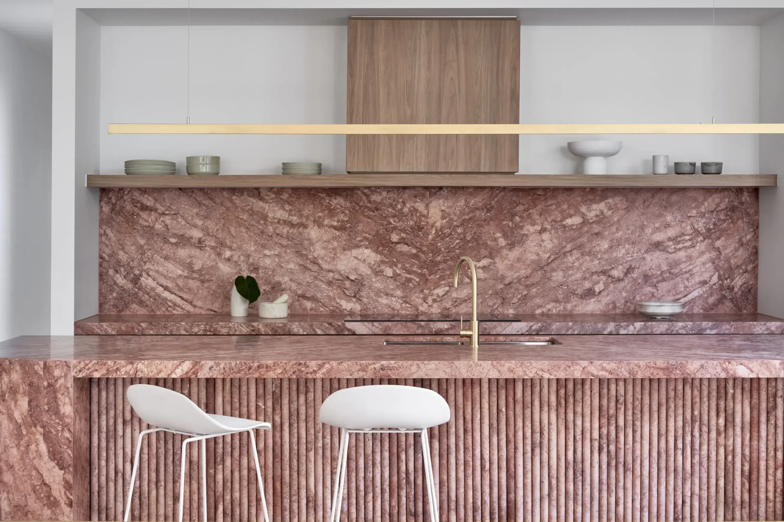 Flamingo Pink Cross Cut Travertine Benchtop