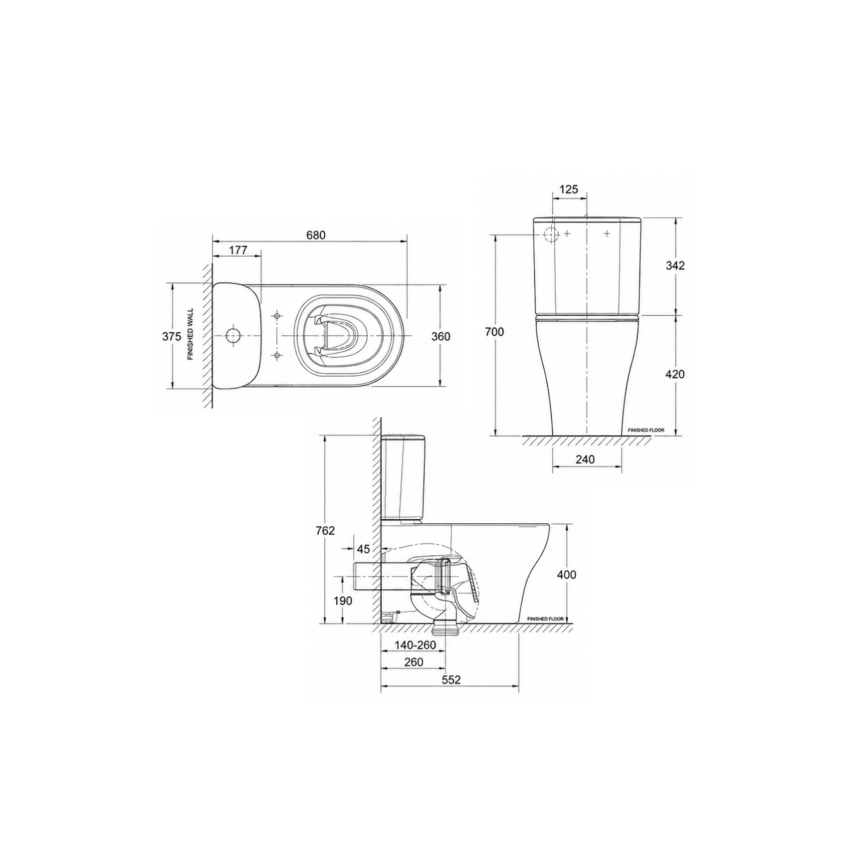 Cygnet Hygiene Rim Round CCBTW - Back Inlet dimensions