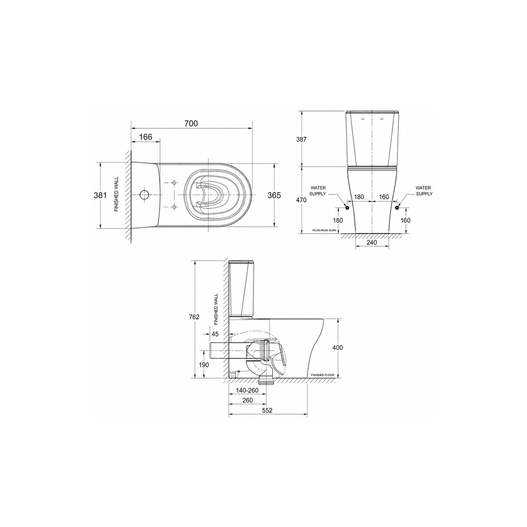 Cygnet Hygiene Rim OH Square CCBTW - Bottom Inlet