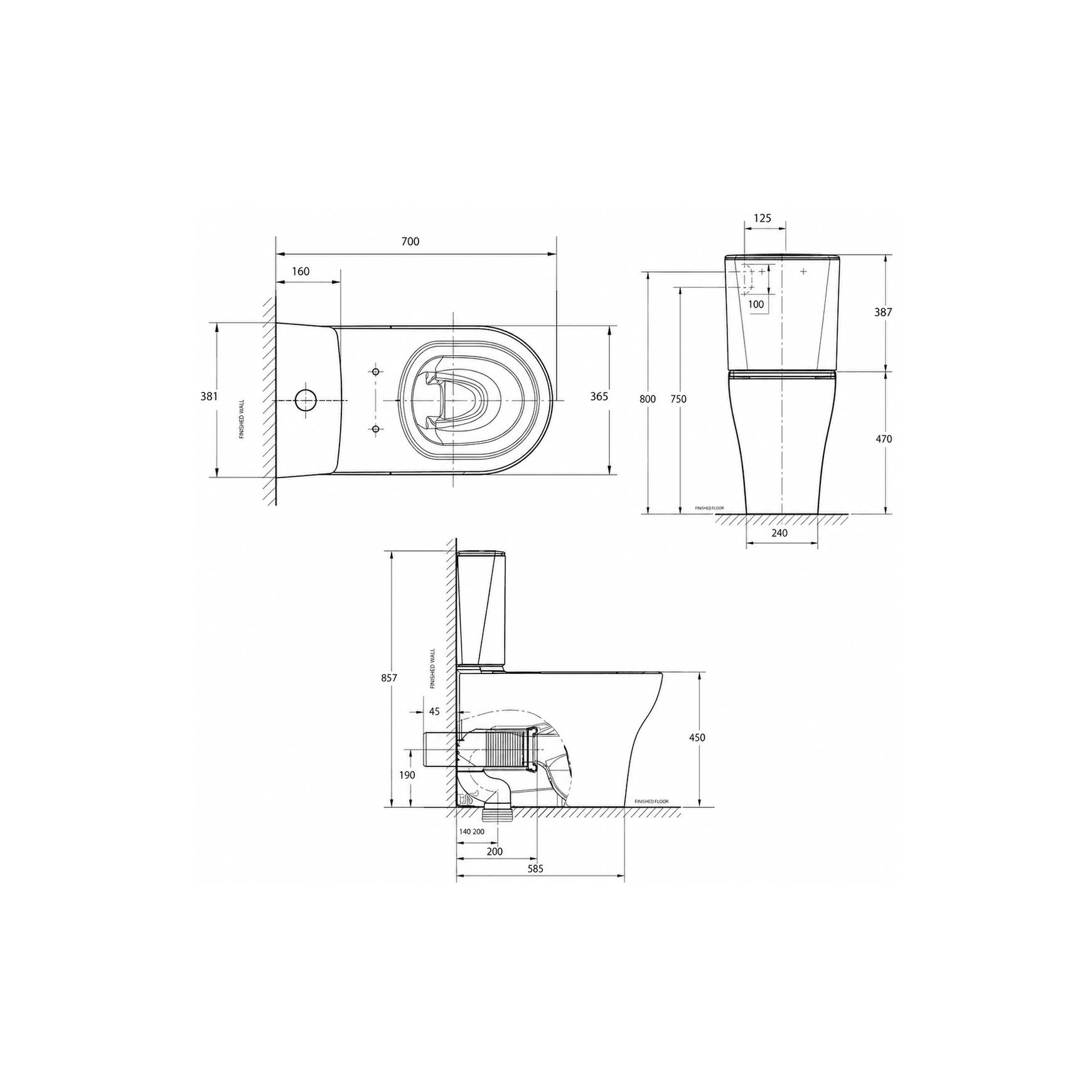 Cygnet Hygiene Rim OH Square CCBTW - Back Inlet dimensions