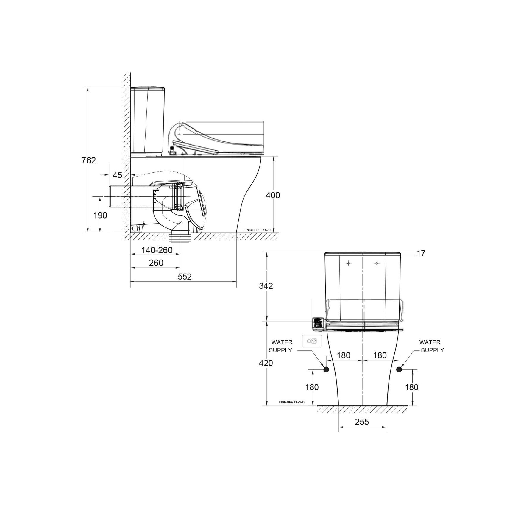 Cygnet Hygiene Rim Round CCBTW - Bottom Inlet with SpaLet E-Bidet Seat