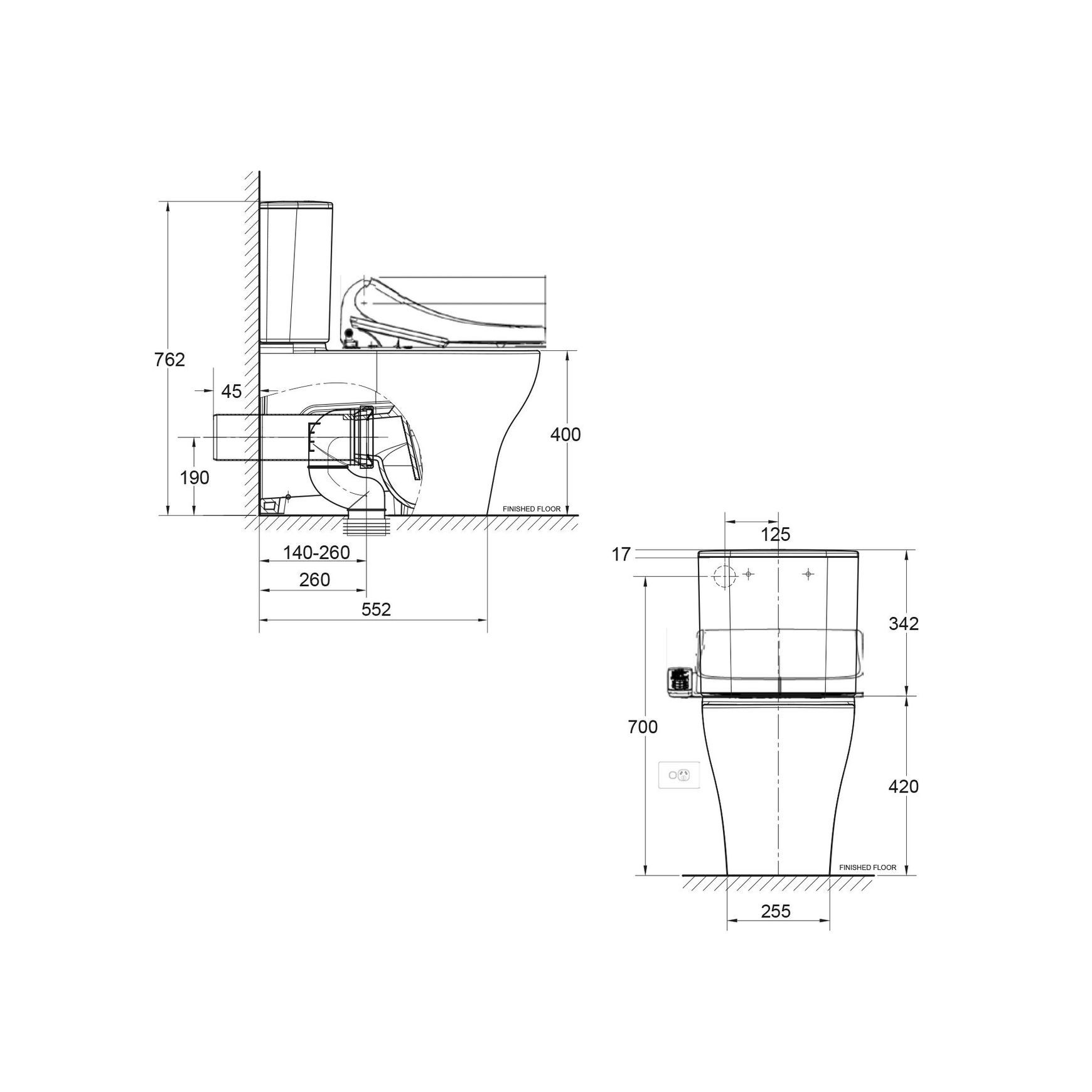 Cygnet Hygiene Rim Round CCBTW - Back Inlet with SpaLet E-Bidet Seat