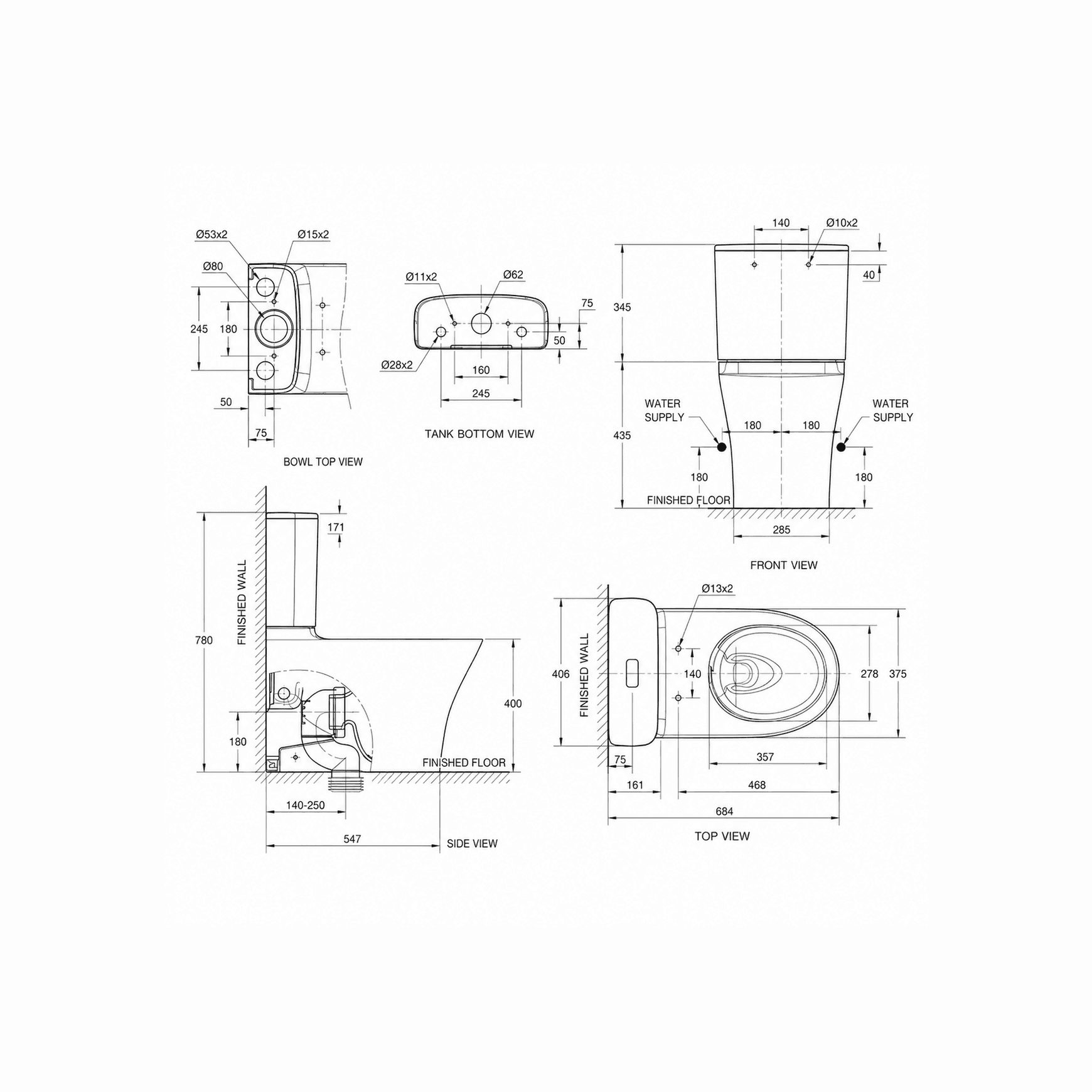 Signature Hygiene Rim CCBTW - Bottom Inlet with Std Seat dimensions