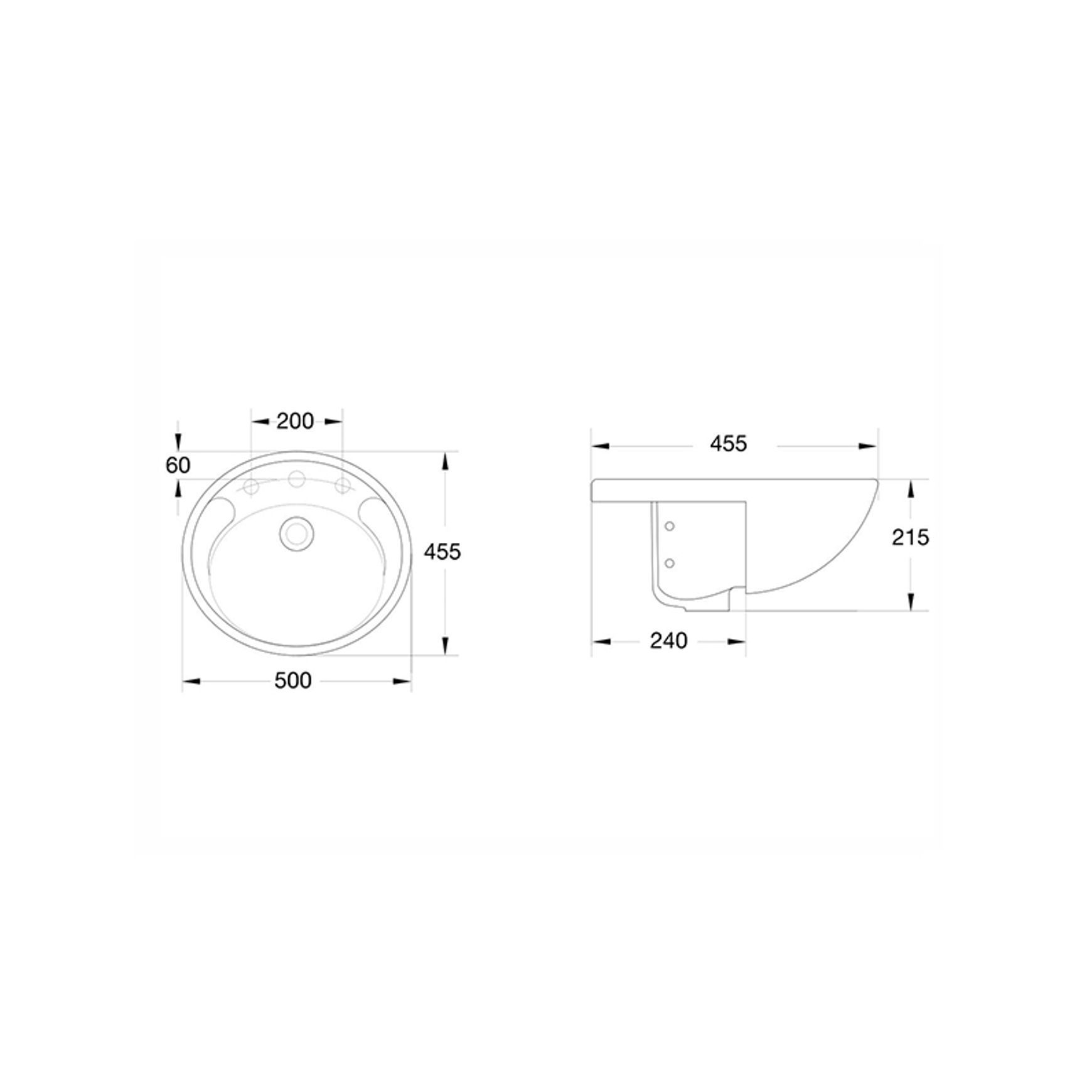 Studio 500 Semi Recessed Basin - 1 Tap Hole Overflow - Inc Fixing Kit