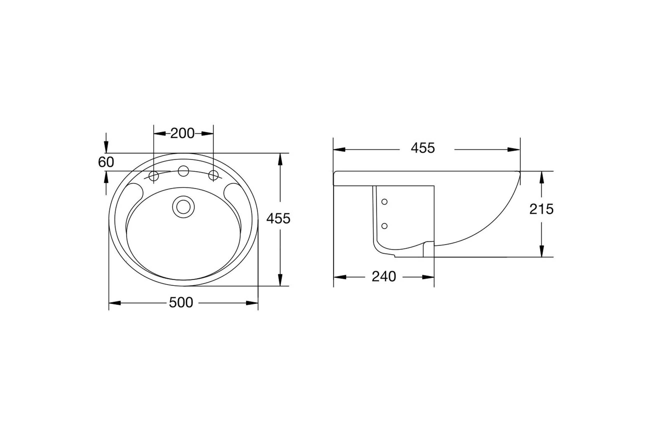 Studio 500 Semi Recessed Basin - 3 Tap Hole Overflow - Inc Fixing Kit