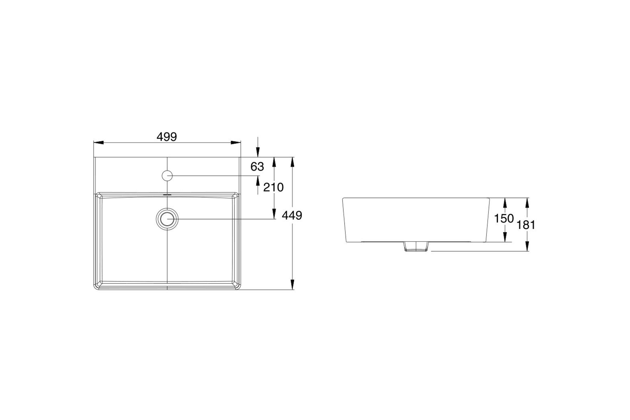 Heron Square 500 Counter Basin - 1 Taphole - Overflow