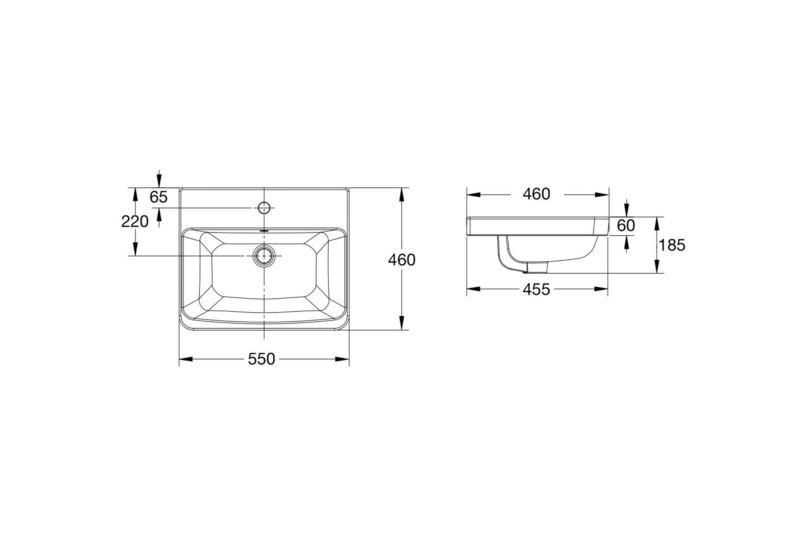 Heron Square 500 Semi Inset Basin - 1 Taphole - Overflow