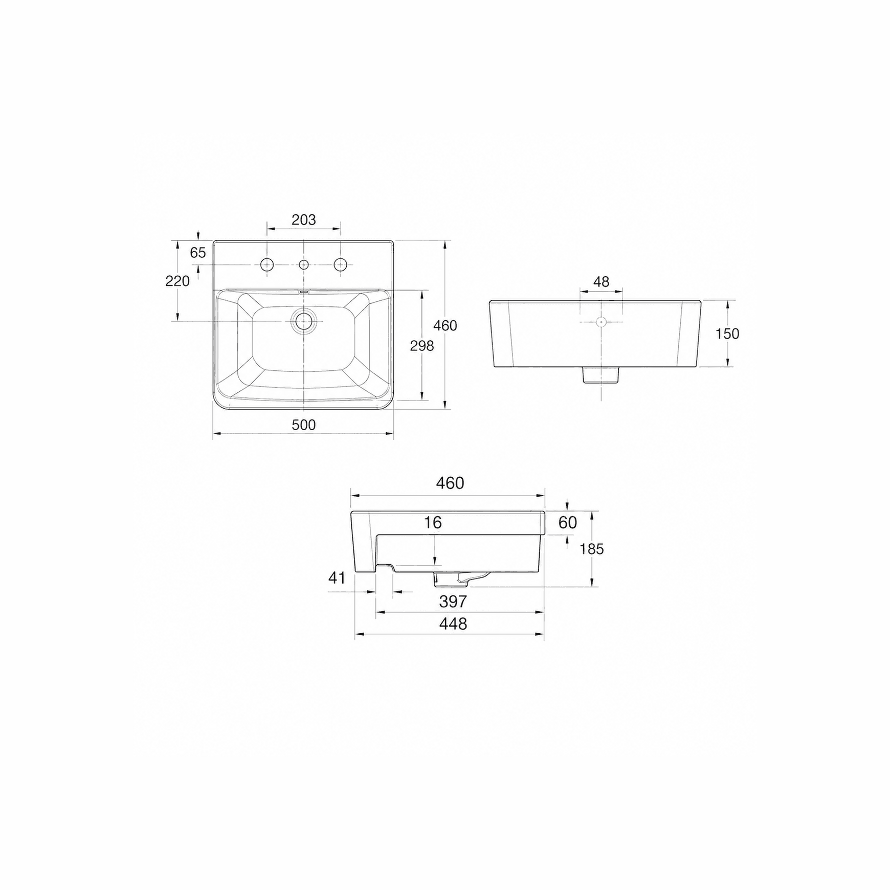 Heron Square 500 Semi Recessed Basin - 1 Taphole - Overflow