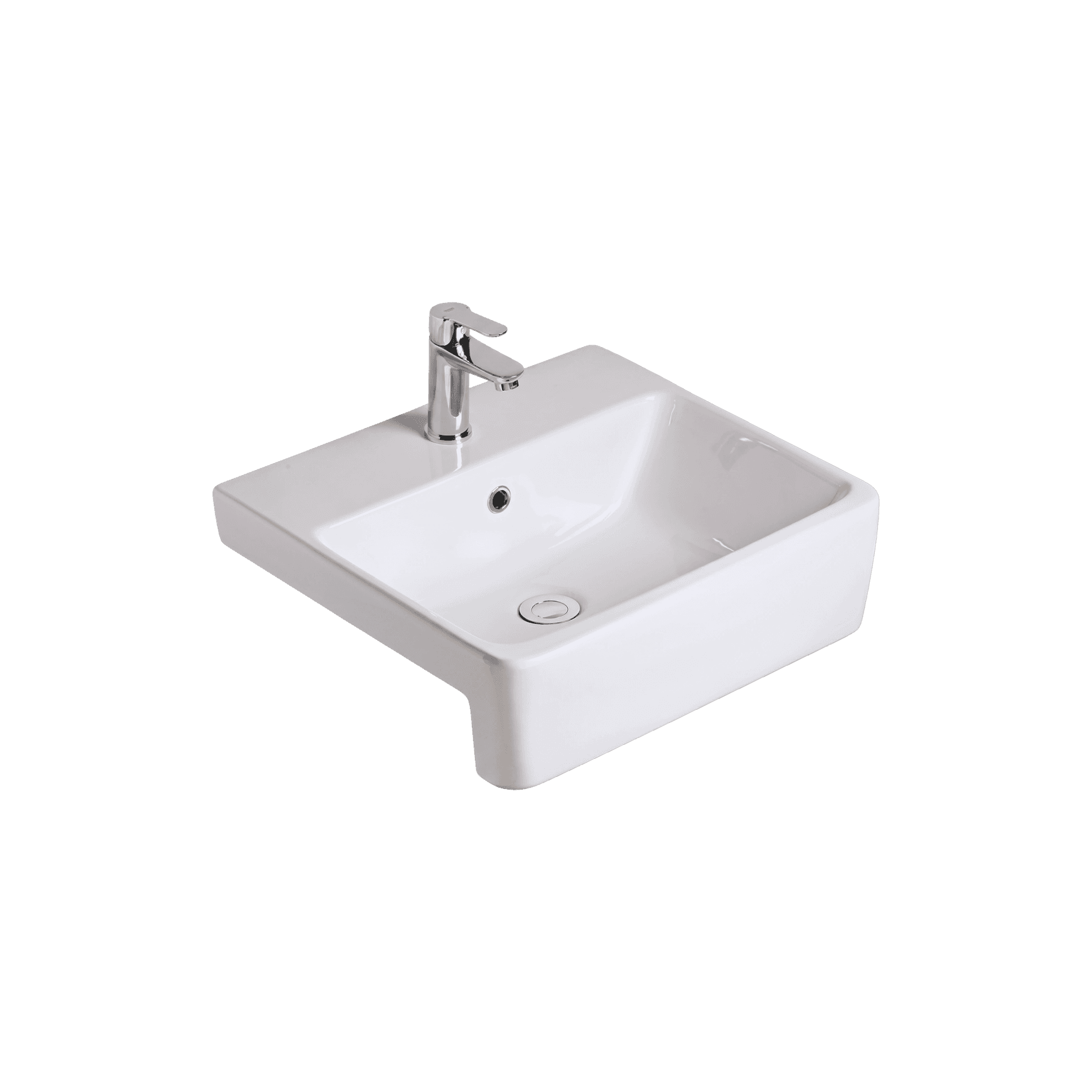 Heron Square 500 Semi Recessed Basin - 1 Taphole - Overflow