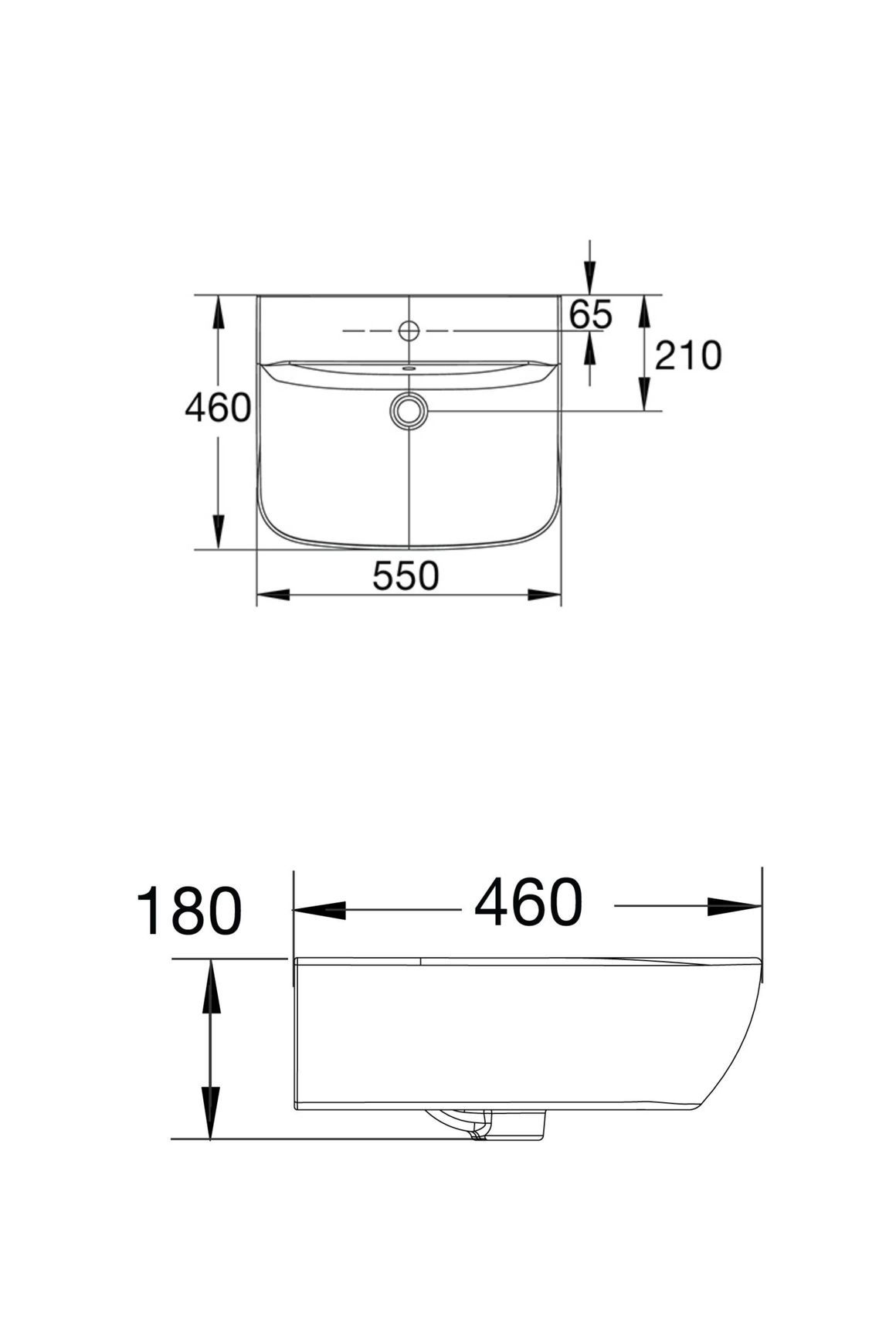 Cygnet 550 Wall Basin - No Taphole - Overflow - Inc Fixing Kit