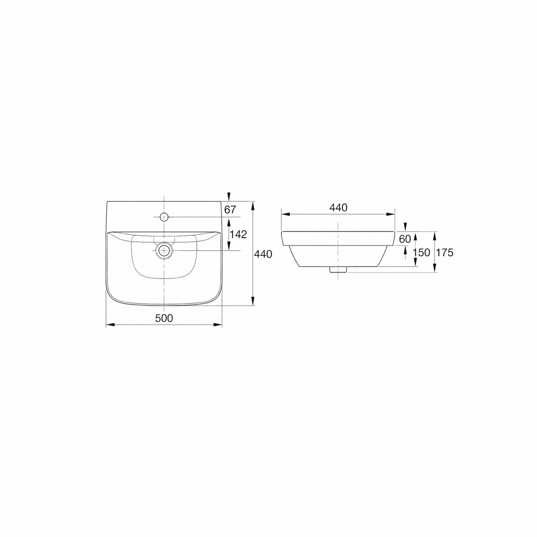 Cygnet 500 Semi Inset Basin -1 Taphole - Overflow