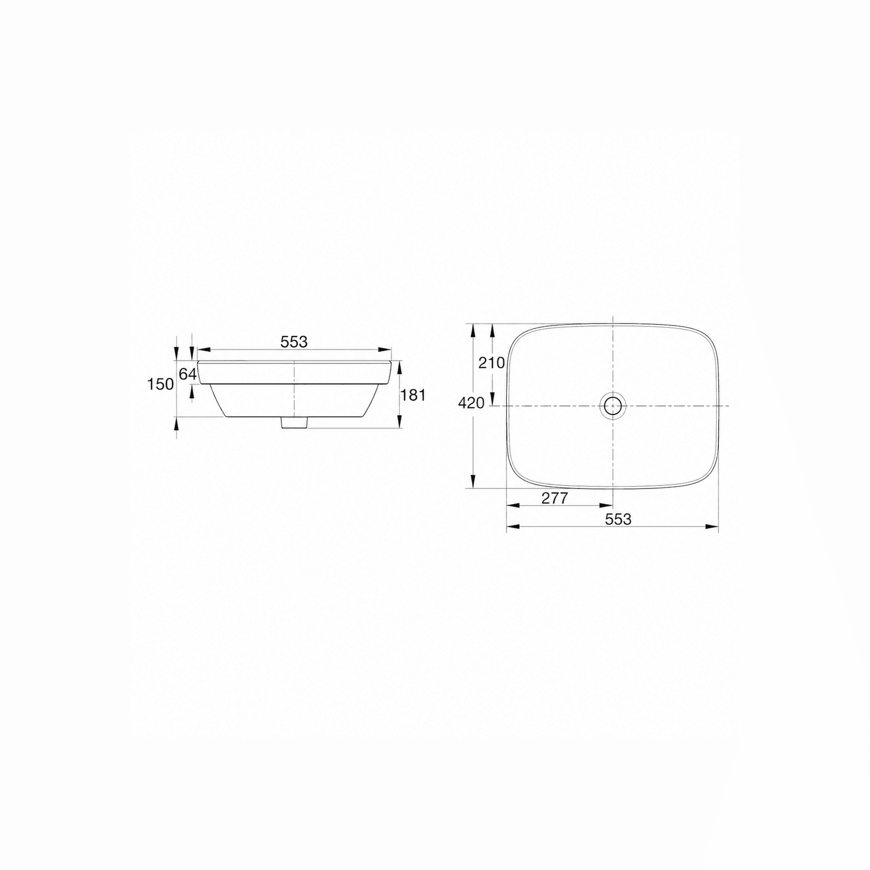 Cygnet 550 Semi Inset Basin - No Overflow