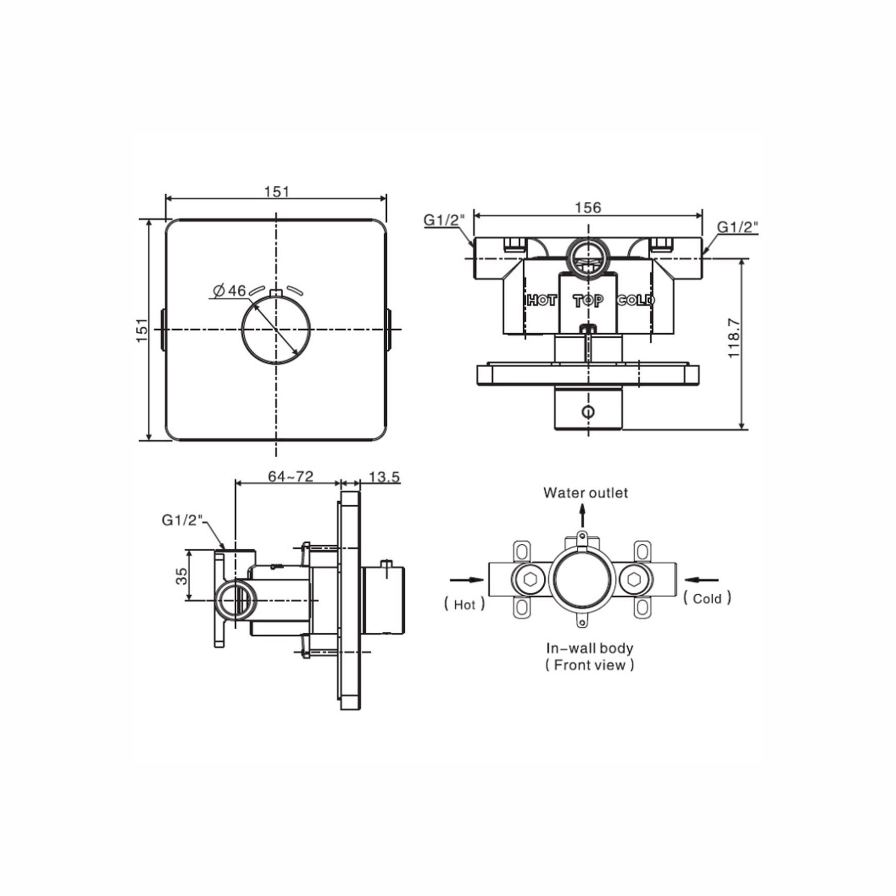 EasySet Thermostatic Mixer Chrome dimensions