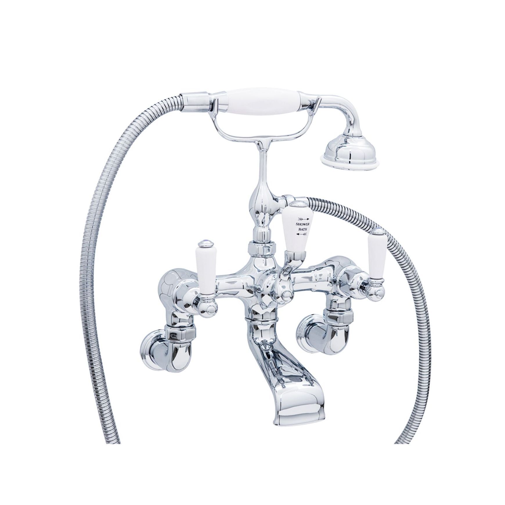 Perrin & Rowe - Wall-Mounted Bath Mixer With Handshower In Cradle & Lever Taps