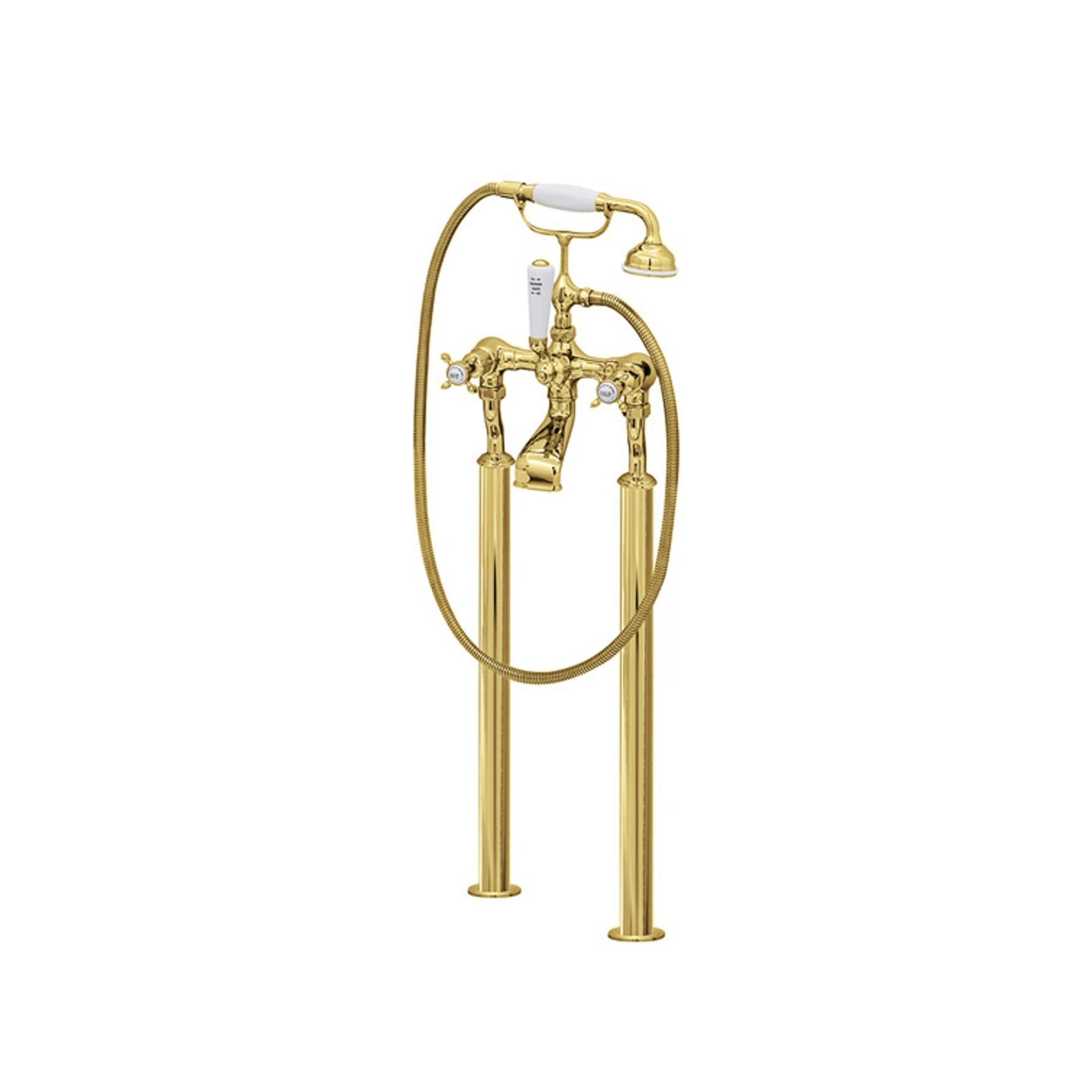 Perrin & Rowe - Bath Filler On Floorlegs With Handshower In Cradle & Crosshead Taps