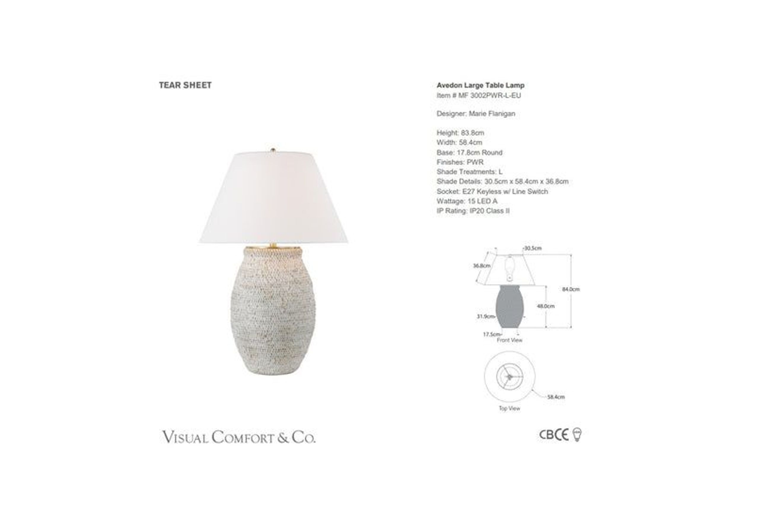Visual Comfort Marie Flanigan Avedon Large Table Lamp