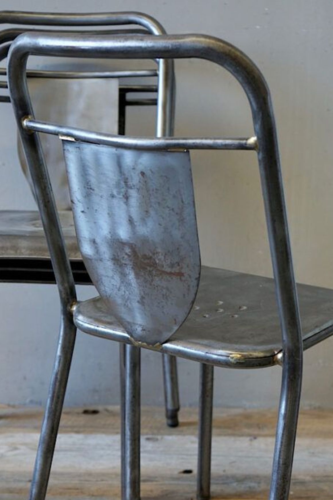 Set of 4 French Industrial Steel Chairs