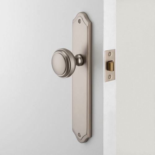 Iver Paddington Door Knob on Shouldered Backplate Privacy Satin Nickel 14826P85