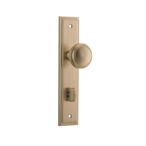 Iver Paddington Door Knob on Stepped Backplate Privacy Brushed Brass 15338P85