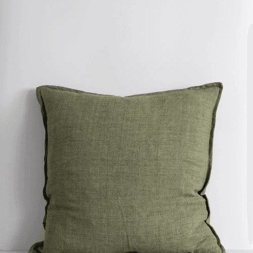 Baya Cassia Handwoven 100% Linen Cushion - Moss | Square