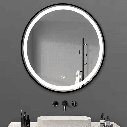 Nova Frost Frame - LED Mirror Round with Frosted Edge and Black Frame