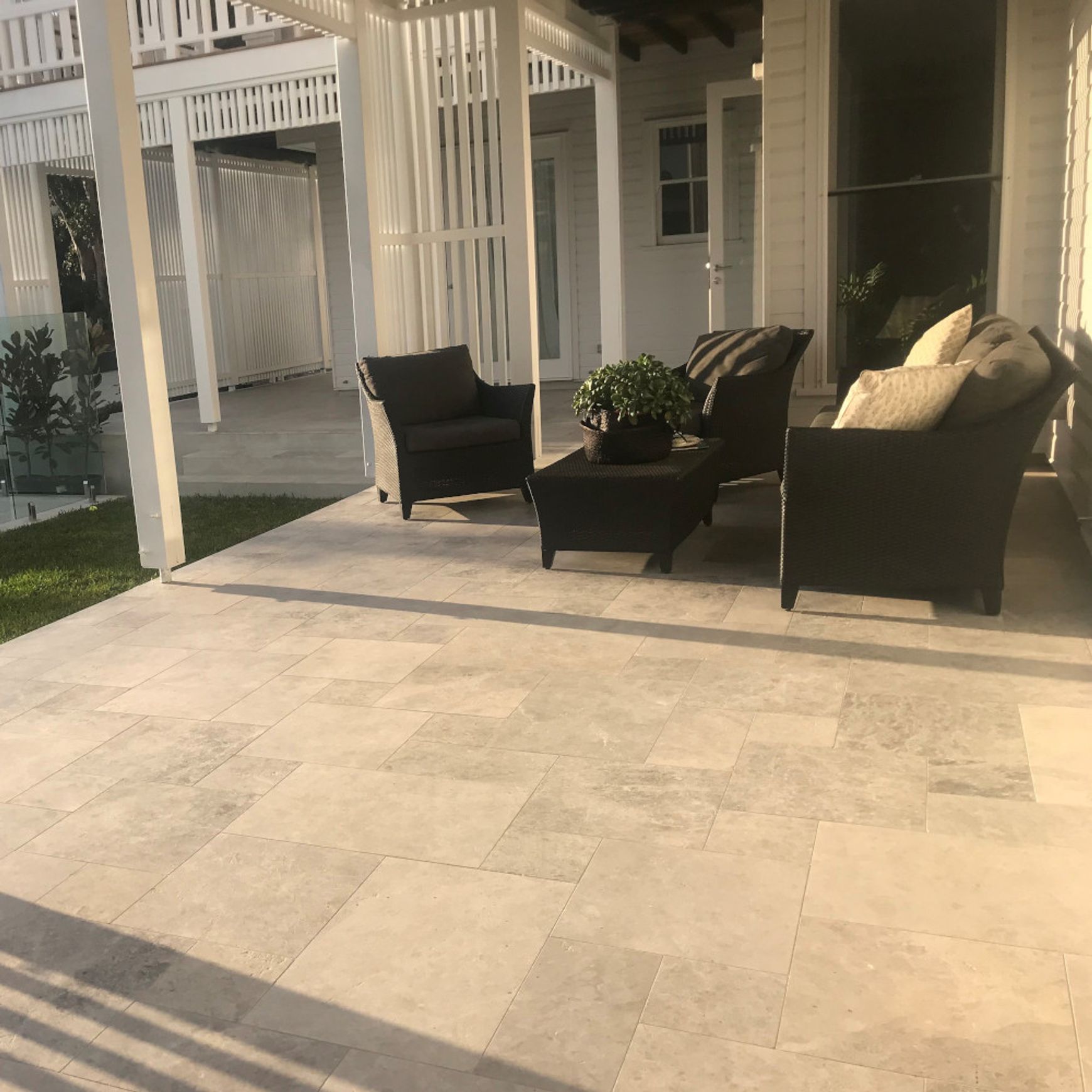 15mm Bodrum Blue Sandblasted Marble French Pattern Tiles  - Tumbled