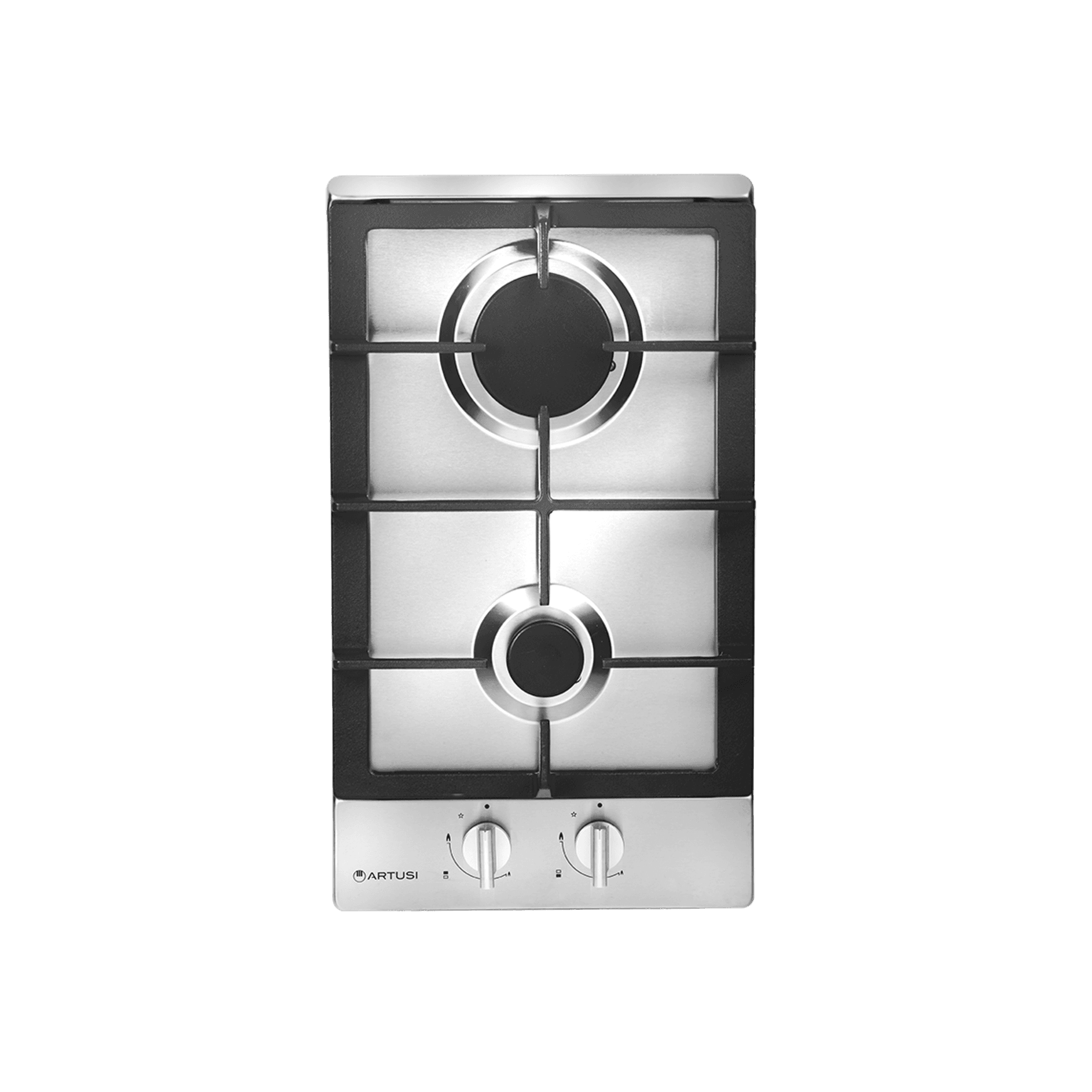 Artusi 30cm Domino Dual Gas Cooktop - With Cast Iron Trivet in Stainless Steel