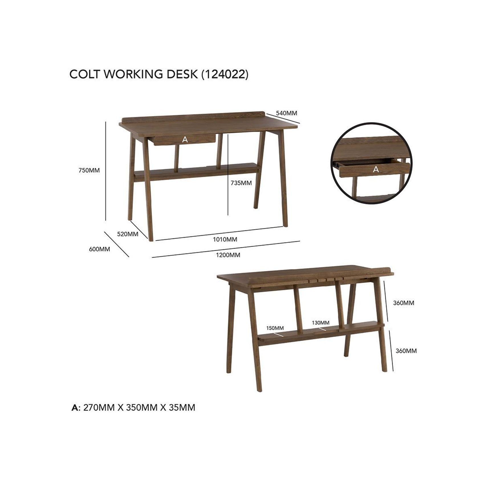 COLT Study Desk 120cm - Walnut
