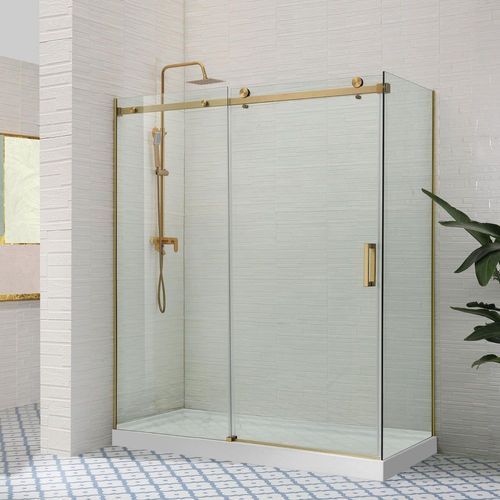 Covey Wall To Wall Frameless Sliding Door Brushed Gold