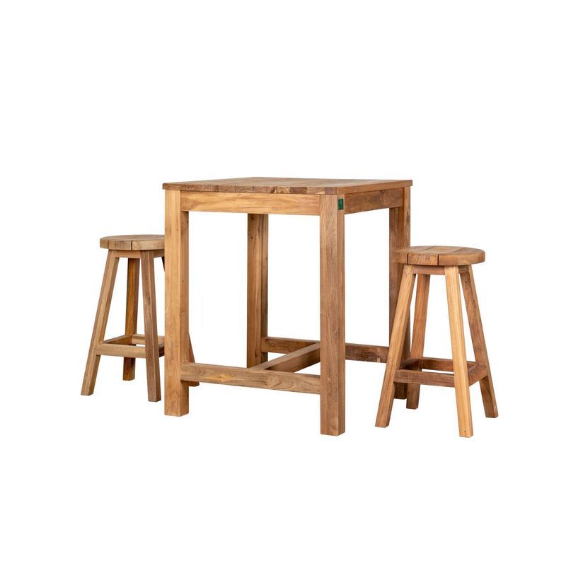 Teak Square Counter Table & Stool Set