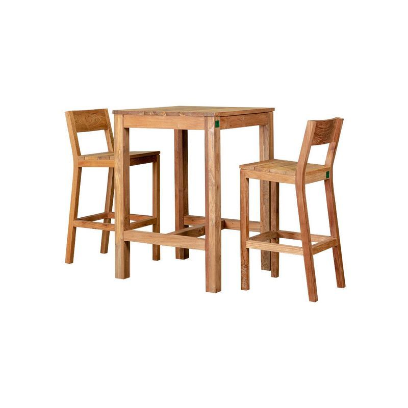 Square Teak 90cm High Counter Table & Chair Set