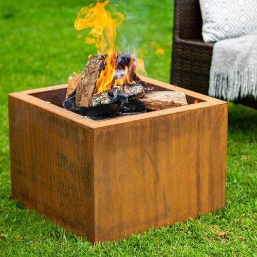 Corten Steel Square Fire Pit Brazier - Natural Rust Patina Finish 55 X 55 X 42cm