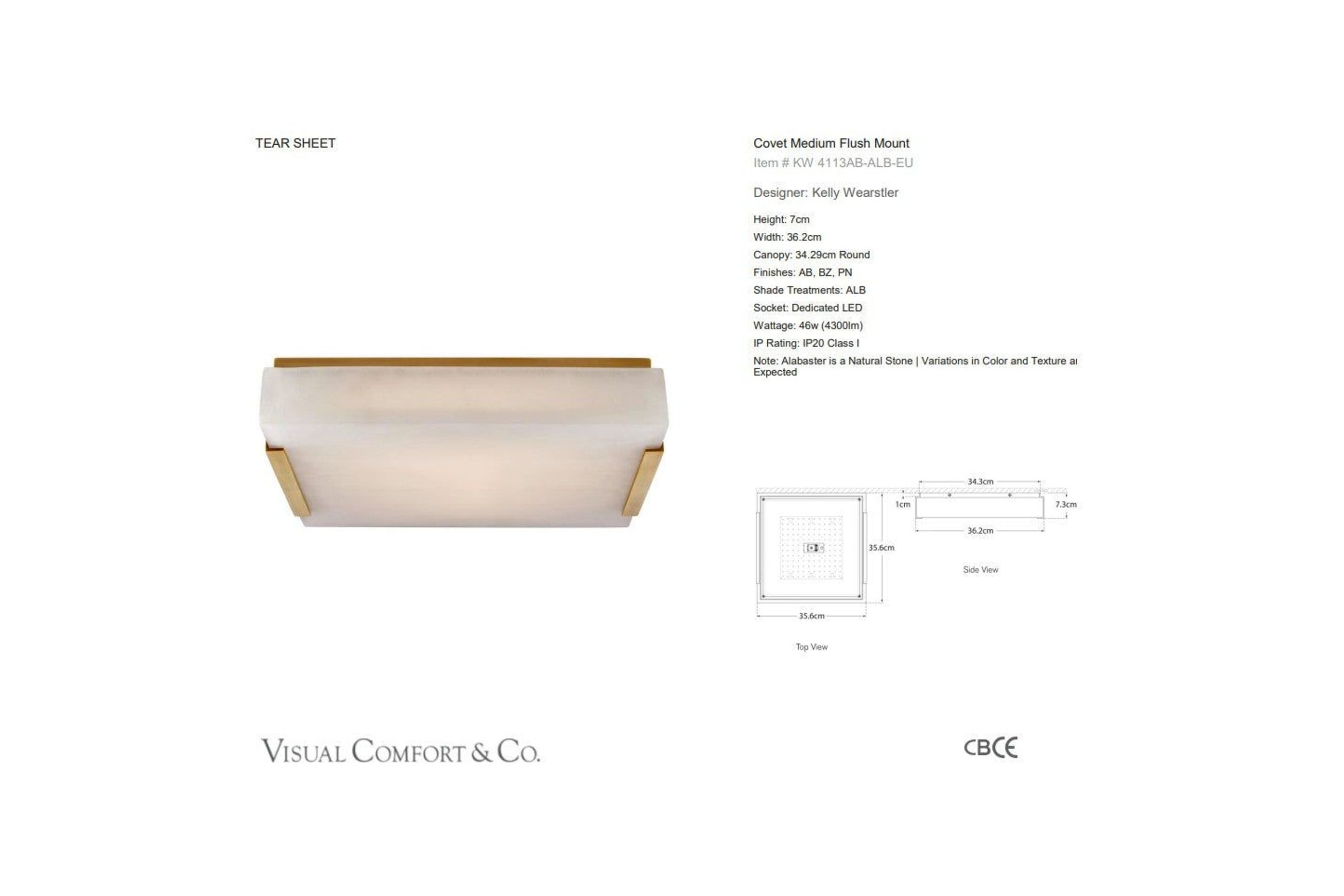 Visual Comfort Kelly Wearstler Covet Medium Flush Mount dimensions