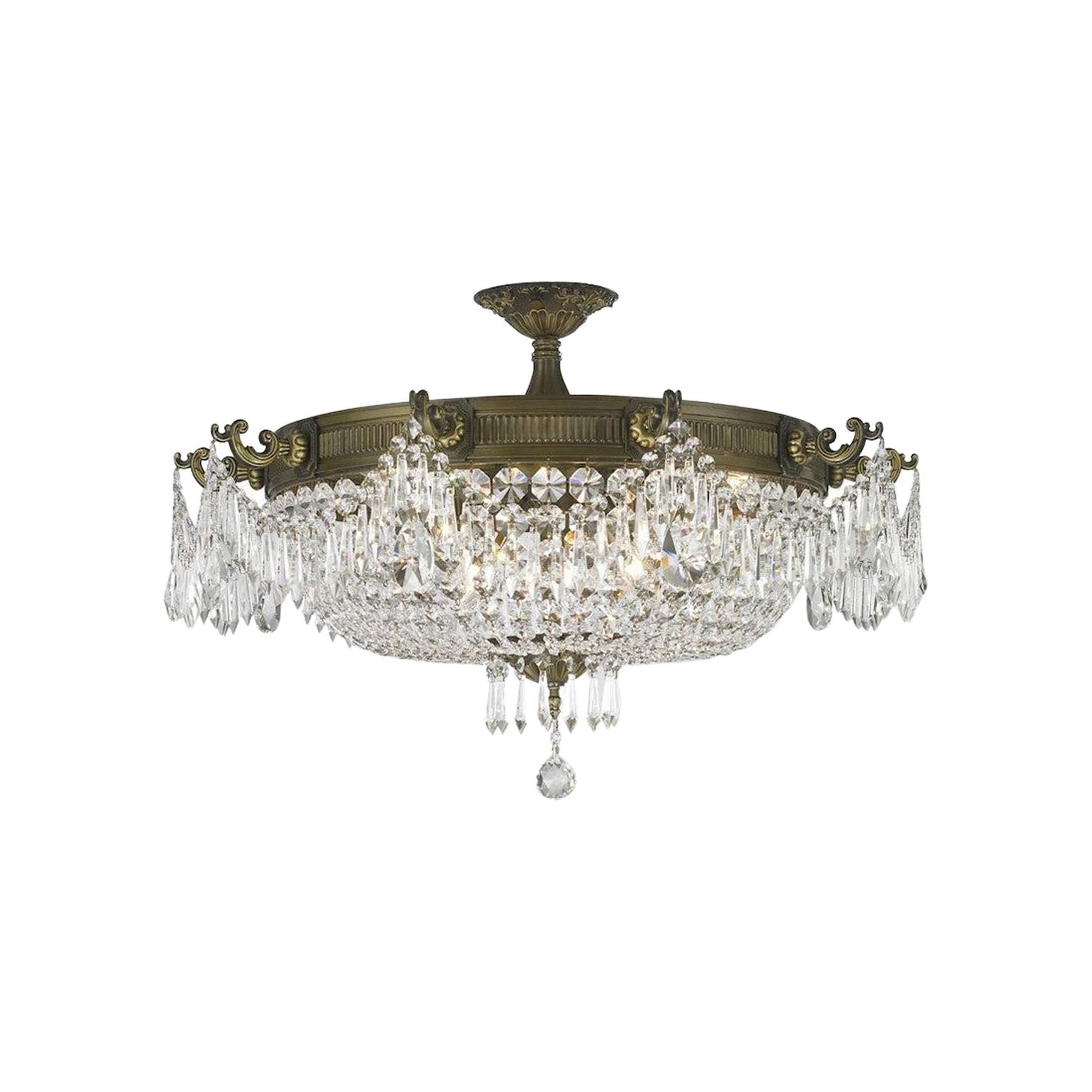 Regency Basket Chandelier - Antique Bronze Style - Flush Mount - W:75cm