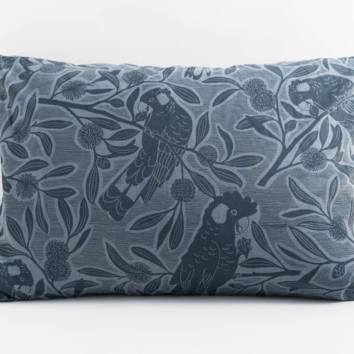 Linen Pillowcase - Cockatoo on Basalt