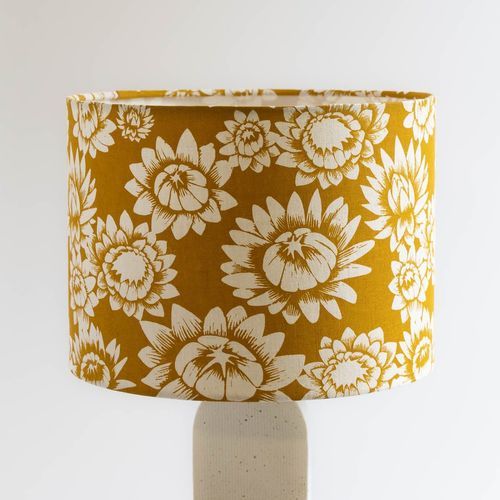 Small Table Lamp Drum Shade - Everlasting in Yellow Ochre