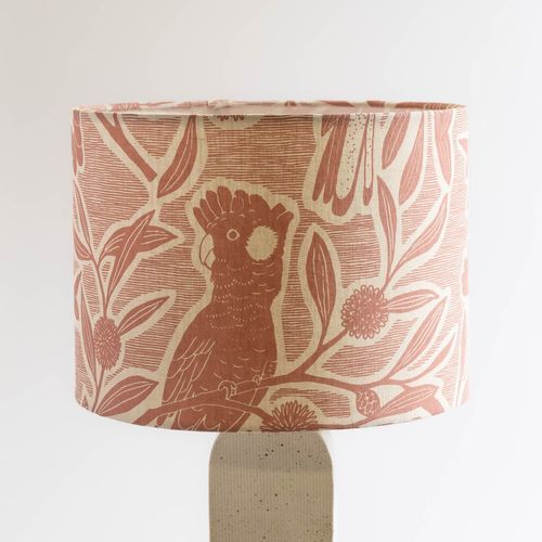 Small Table Lamp Drum Shade - Cockatoo in Rose