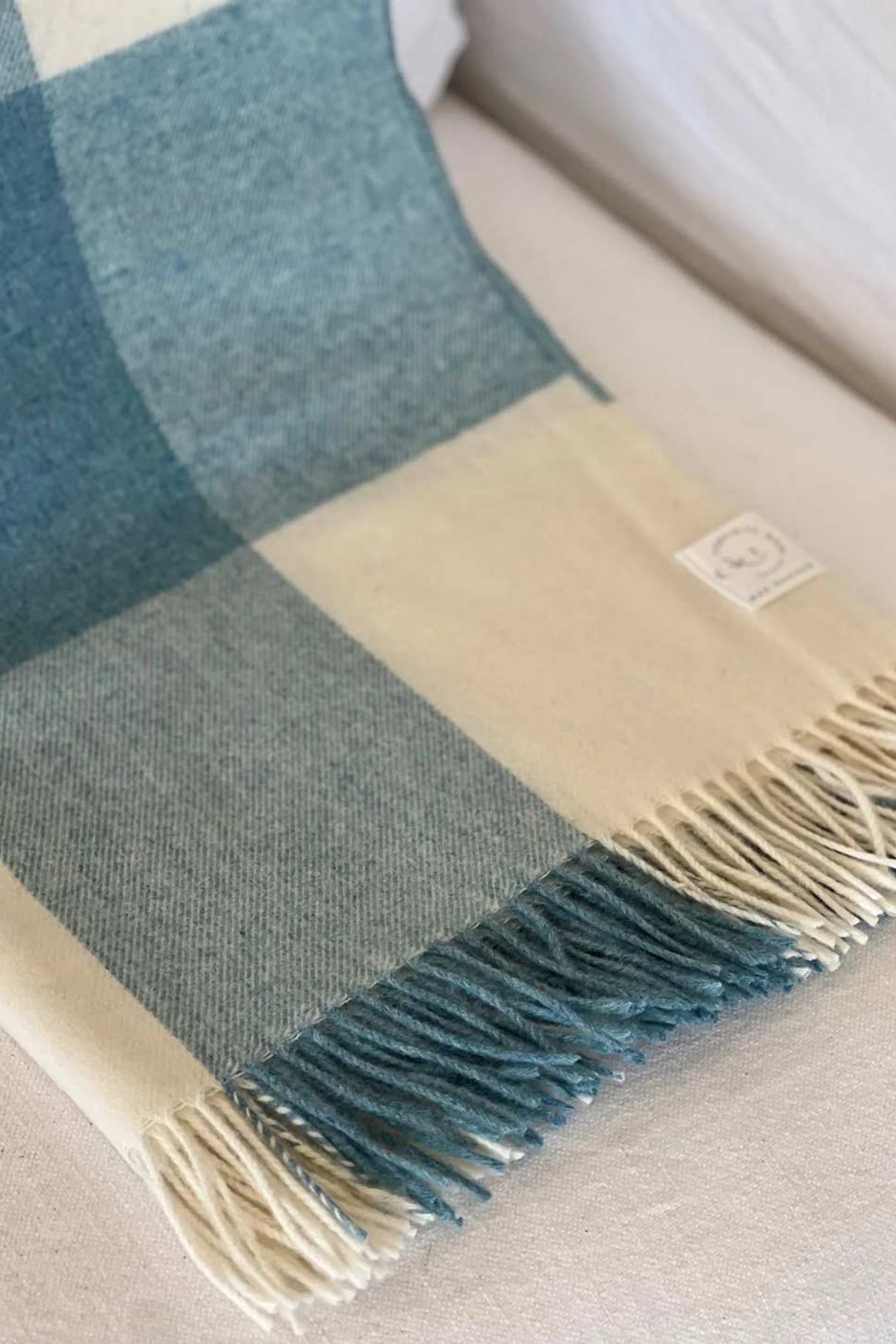 NZ Wool Throw - Checkboard, Aqua Blue | 100% Merino Wool