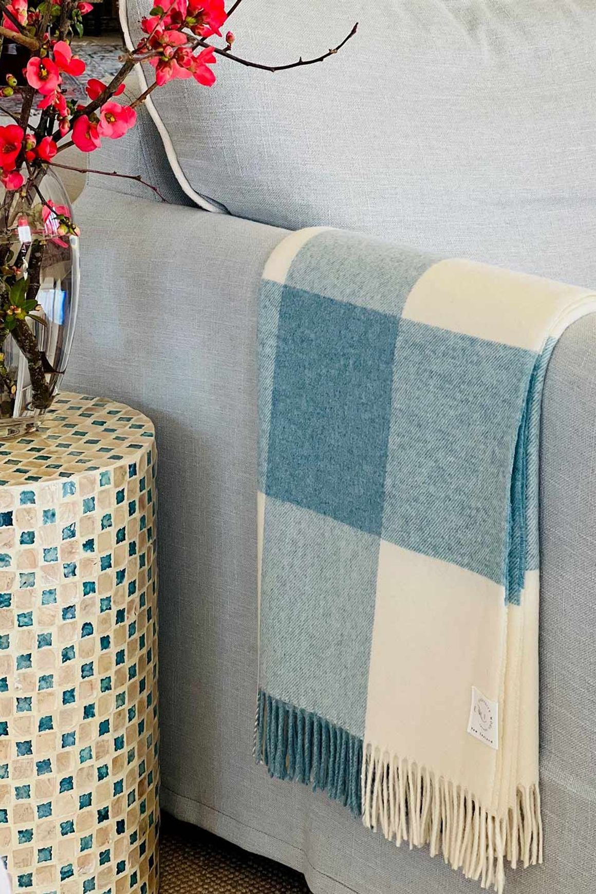 NZ Wool Throw - Checkboard, Aqua Blue | 100% Merino Wool