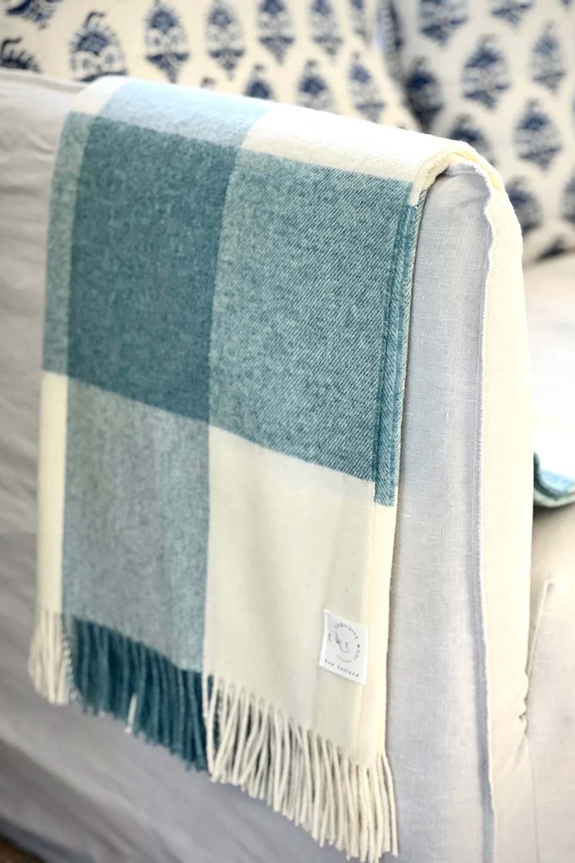 NZ Wool Throw - Checkboard, Aqua Blue | 100% Merino Wool