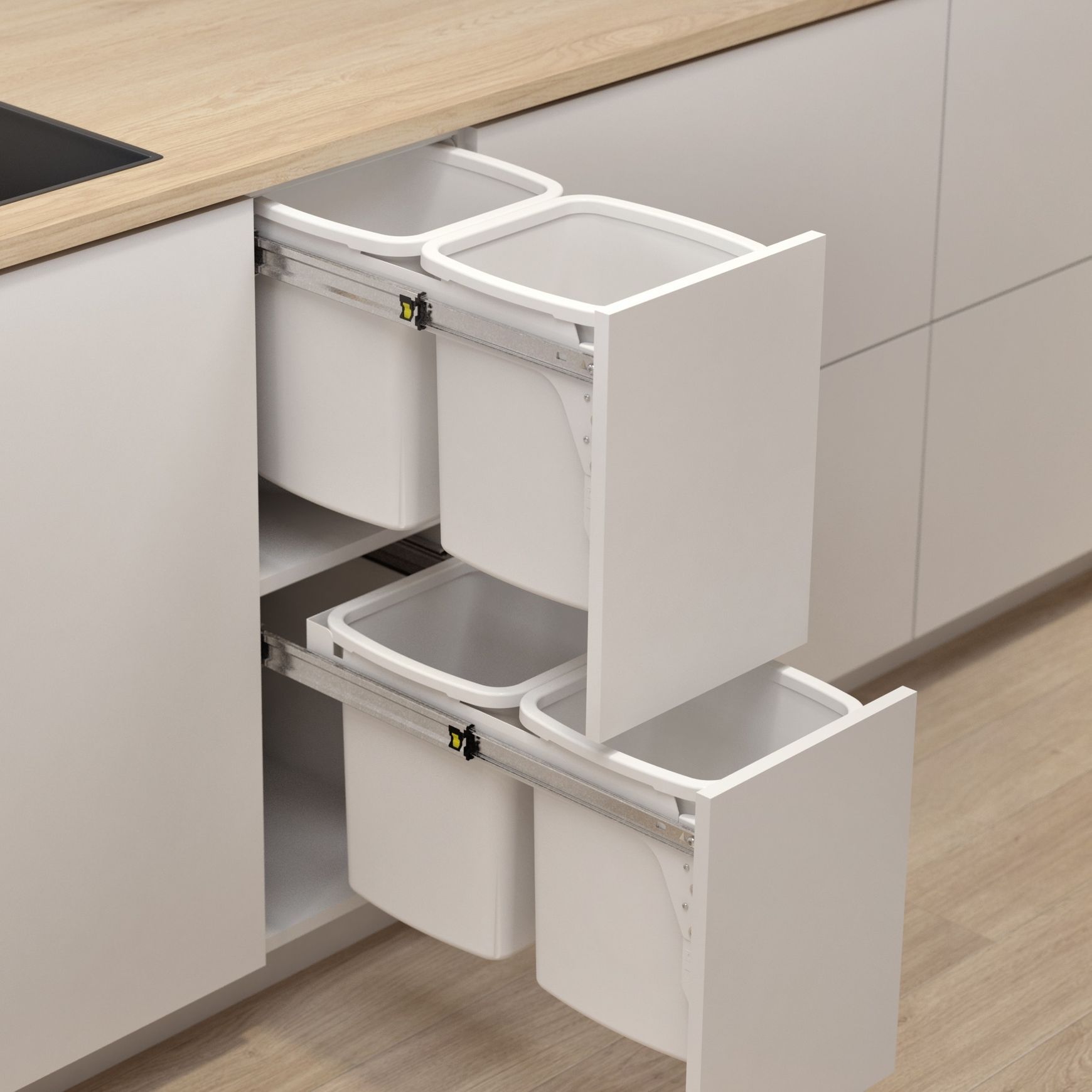Hideaway Compact Bins 2 x 13L Buckets | Door Pull