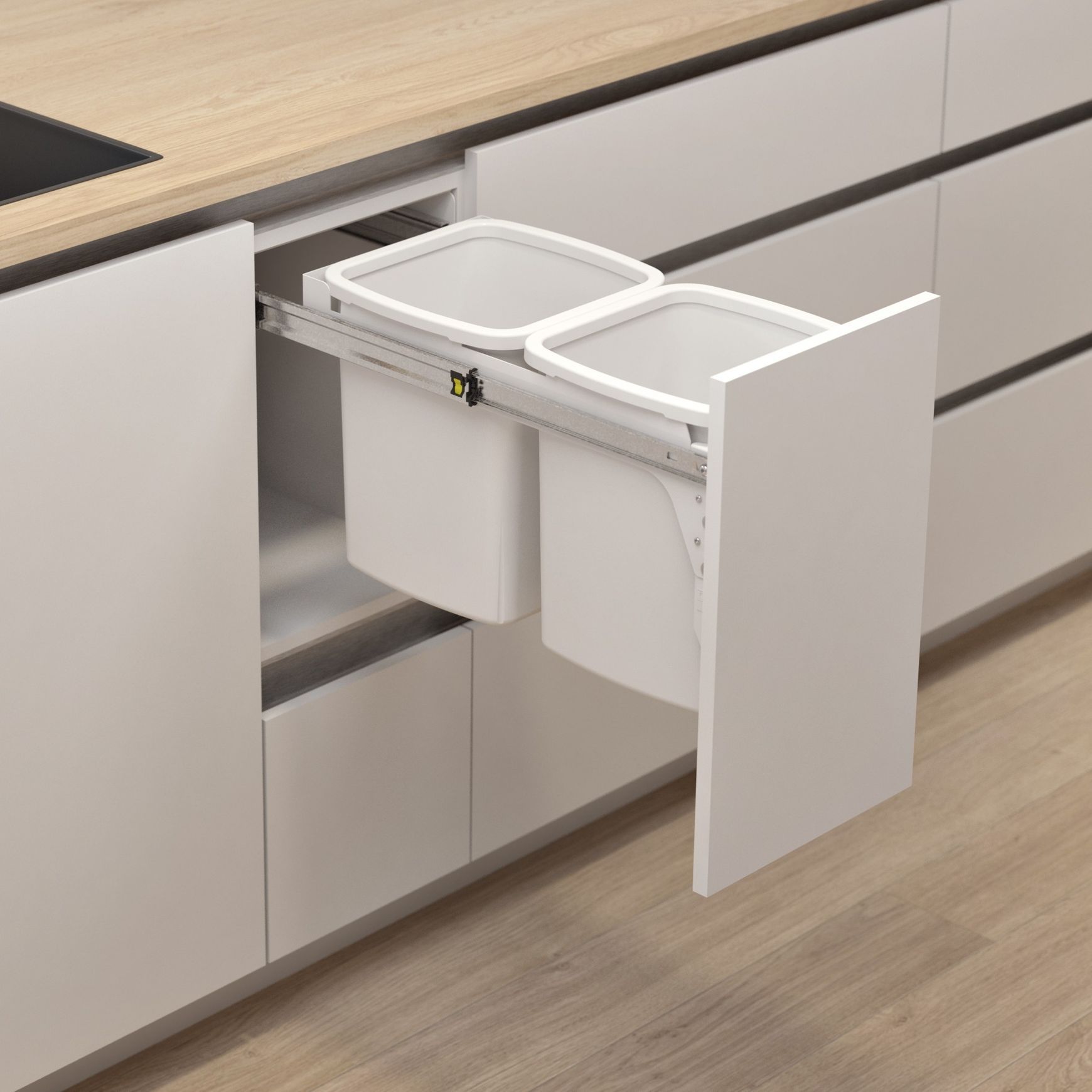 Hideaway Compact Bins 2 x 13L Buckets | Door Pull