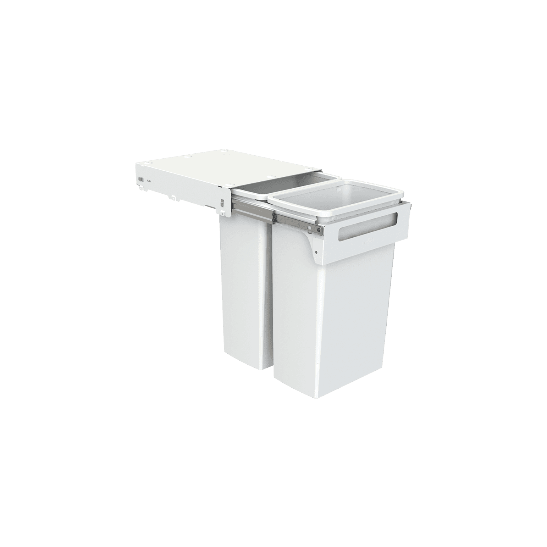Hideaway Compact 2 x 40L Buckets | Handle Pull | White
