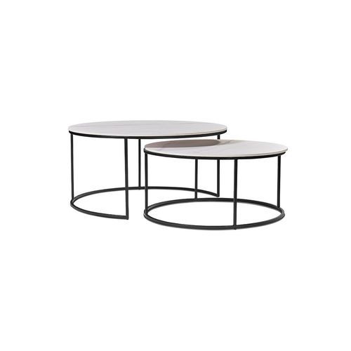 BRANDI Nest of 2 Tables 75/90cm - White Ceramic Marble