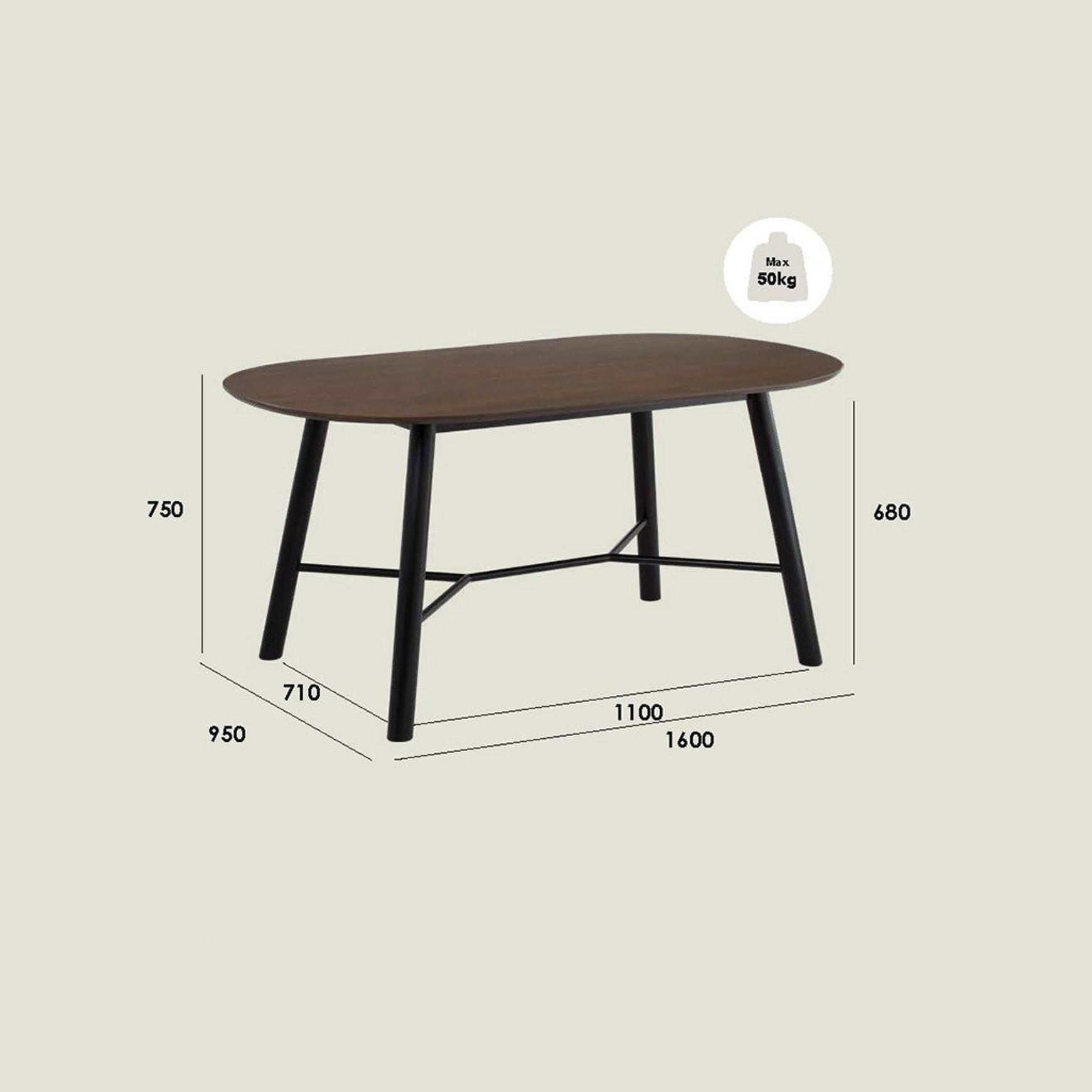 HAROLD Dining Table 160cm - Walnut & Black